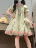 Purpdrank  French Elegant Bow Patchwork Loose Dress 2000s Summer Japanese Sweet Kawaii Dress Y2k Harajuku Vintage One Piece Dress Korean