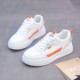 Purpdrank  Trendy Versatile Women's Shoes Autumn New Breathable Color Blocked Leather Surface Casual Vulcanized Women's Single Shoes