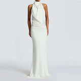 Purpdrank  Sexy Halter Sleeveless Evening Party Dress Fashion Sequins Splicing Slim Gowns Dress Women's Elegant Draped Backless Long Dress