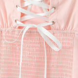 Purpdrank  Pink Embroidery Floral Bra Corset Style Sling Dress Women Cross Lacing up Back 2 Layers hem Party Skater Mini Dresses Robe