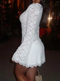 Purpdrank  Sexy White Lace Flare Sleeve Bodycon Dress Women Fashion O Neck Hollow Out Slim Fit Club Party Mini Dress Trendy Hot Girl