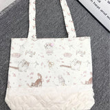 Purpdrank  Soft Versatile Canvas Tote Bag With Lace Trim Women's Single Shoulder Bag Cute Commuter Bag Polyester Lining College Style