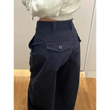 Purpdrank  Casual Tailored Pants Loose Fit Spring Early Loose Straight Leg Workwear Trousers Dark Blue Waist Head Cross-Border Hits