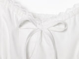 Purpdrank  Women White Bow V neck Spliced Lace High Waist Midi Dress Woman Retro French style Short Puff Sleeve Dresses Holiday Robe