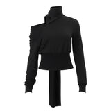 Purpdrank  New Autumn Fashion Black T Shirt Women Elegant Turtleneck Exposed Long Sleeve Slim Fit Casual Female Shirt Tops
