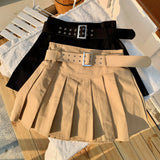 Purpdrank  Summer Vintage Women's Pleated Skirts with Belted 2025 New Solid High Waist Casual Loose A-line Sexy Mini Skirts Female