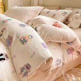 Purpdrank  Winter Double-sided Thickened Milk Flour Bed Set of Four Pieces with Warm Flange Coral Flour Quilt Cover and Flour Bed Sheet
