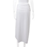 Purpdrank  Ruched Long Skirt Women y2k Clothes Solid Color Ruched Waist Side Split Skirt Skirt Summer Party Skirts Streetwear