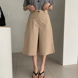 Purpdrank  Summer Vintage High Waist Women's Wide Leg Shorts 2025 New Solid Single Button Casual Loose Office Half Pants Female