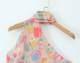 Purpdrank  Sexy Halter Collar Pink Gradient Tie dye print Cross lacing up Bow Backless Sling Dress Women Irregular Mini Dresses Robe