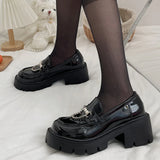 Purpdrank  String Bead Chain Decor Pumps for Women Elegant Round Toe Platform Loafers for Woman Party Non Slip Patent Leather Shoes Mujer