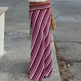 Purpdrank   Spring Summer Vacation Slim Wrap Hip Long Skirt Ladies Fashion Street Bohemian Half Skirt High Waist Striped Printed Midi Skirt