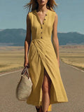 Purpdrank  Elegant Solid Color Maxi Dress Women Summer Fashion Sleeveless V-neck Maxi Dresses Casual