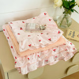 Purpdrank  Pink Tulip Duvet Cover Set Ins Korean Style with Flat Sheet Pillowcase No filler Washed Cotton Queen Full Twin Home Bed Linen