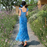 Purpdrank  Summer Chiffon Slim Fit Embroidered Short Sleeve Ruffle Strap Two-Way Dress