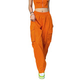 Purpdrank  Cargo Pants Woman y2k Clothes Casual Solid Color Elastic Mid Waist Baggy Loose Trousers with Pockets 2000s Streetwear