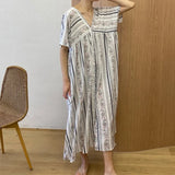 Purpdrank  Vintage Floral Printed Women's Dresses V-Neck Short Sleeve Bohemian Straight Loose Dress Female