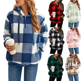 Purpdrank  Plush Jacket Autumn and Winter New Long Sleeved Hooded Plaid Plush Women's Hoodie