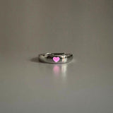 Purpdrank - Love Heart Ring Glow In Dark Fashion Adjustable Couples Rings Silver Color Pink Blue Light Jewelry Gift For Lover