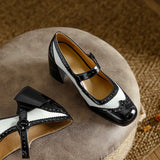 Purpdrank  New Patent Leather Mary Jane Women's Shoes LEISURE Buckle Shallow Pumps Square Toe Thick Heel Shoes Woman Zapatos De Mujer