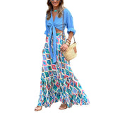 Purpdrank  Vacation Skirts y2k Women Beach Bohemian Geometric Floral Print High Waist Ruffle Skirts 2000s Skirt Casual Streetwear