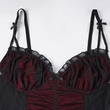 Purpdrank  Gothic Black Bow Spaghetti Strap Dress Women Fashion Ruched V Neck Sleeveless Mesh Patchwork A Line Mini Dress Clubwear