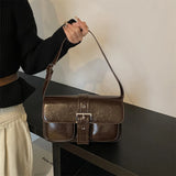 Purpdrank  Retro Women Bags Belt Buckle Design Single Shoulder Bag Flap Shape Pure Color Casual Street Underarm Satchels Latest
