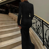 Purpdrank  Women Lapel V Collar French Style Dress Lady Elegant Button Slim Slit Temperament Dress Autumn New Long Sleeve Long Dress