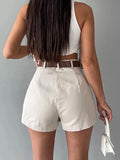 Purpdrank  High Stree Shorts Women High Waisted Solid Pleated A-Line Skirt Fashion Casual Streetwear Shorts Skirts Summer 2026 New