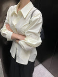 Purpdrank  Spring Summer Casual Women White Shirt Elegant Waist-Tight Long Sleeve Office Lady Blouse Korean Temperament High Quality Shirts