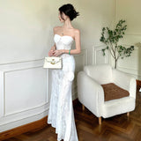 Purpdrank  Stunning Atmosphere Pure Desire Three-Dimensional Flower Strapless Dress Sexy Slim Long Dress