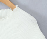 Purpdrank  Women Hollow out Through Buttons Pearl Knitted Short Sleeve Sweater Crop Pullovers Knitwear All Match Knitting Tops Jumper