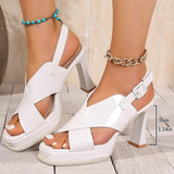 Purpdrank  Fashion Women's Patchwork Pu Leather Sandals Summer Stiletto Heel Peep Toe Sandal Woman Buckle Strap Square Toe Sandals Female