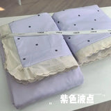 Purpdrank  Princess Style Bedding Sets Ruffle Lace Bow Quilt Cover Romantic Print Bedclothes Home Decor Woman Girl Bedroom Duvet Cover 4pcs