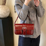 Purpdrank  Retro Women Bags Belt Buckle Design Single Shoulder Bag Flap Shape Pure Color Casual Street Underarm Satchels Latest