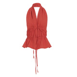 Purpdrank  Holiday Sexy Bandage Split Halter Tops Beach Style Slim Backless Deep V-Neck Sleeveless Tank Tops Women Summer Fashion Ladies
