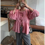 Purpdrank  New European and American Sweet Casual Strap Crew Neck Bubble Sleeve Versatile Shirt