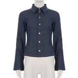Purpdrank  Hot Girl Denim Jacket For Women Slim Fit Turn-Down Collar Long Sleeve Button Coat Trendy Split Street Party Top
