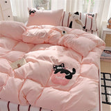 Purpdrank  Cartoon Embroidery Four-Piece Set Quilt Cover Bed Sheet Pillowcase Bedding Sets For Kids Duvet Cover Comforter Queen King Size