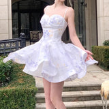 Purpdrank  3D Floral Camisole Dresses Women Summer Splicing Princess Fluffy Loose Long Short Pullover High Waisted V-neck A-line Skirt New