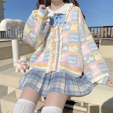 Purpdrank  Sweet Cute Lace Knitted Open Cardigan Spring Autumn Loose Cartoon Print Casual Sweater Fresh Style V-neck Long Sleeve Sweater