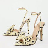 Purpdrank  Elegant Polka Dot Silk High Heel Sandals for Women with Fine Butterfly Knot College Style Gentle And Classy Footwear