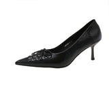 Purpdrank  spring and autumn new thin heel shallow mouth sexy single shoes women lace bow design pointy all-matching high heels