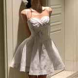 Purpdrank  3D Floral Camisole Dresses Women Summer Splicing Princess Fluffy Loose Long Short Pullover High Waisted V-neck A-line Skirt New