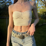Purpdrank  Strapless Knitted Tube Crop Top Vest Women Hollow Out Sleeveless Summer Backless Tank Vintage Fashion Y2K Clothing