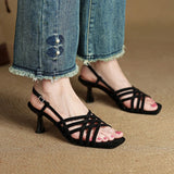 Purpdrank  new Summer Women Sandals Sheep Suede Leather Women Shoes Open Toe Ankle Strap Shoes Square Toe Thin Heel Sandals