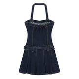 Purpdrank  Summer Sexy Spaghetti Strap Denim Dress Women Hot Backless A-line Short Dresses Female Fashion Belt Jean Vestidos Y2k Ins