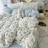 Purpdrank  3/4Pcs Vintage French Floral Lace Ruffles Winter Warm Milk Velvet Bedding Set Single Queen King Duvet Cover Bed Sheet Pillowcase