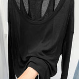 Purpdrank  Women's Oatmeal Color Lazy Style See-Through Sunscreen Blouse Early Spring Versatile Anti-Exposure Two-Piece Set Top