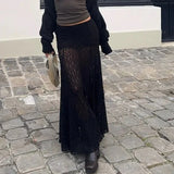 Purpdrank  Vintage Sheer Lace Maternity Skirts for Women Low Elastic Waist Loose Fit Long Skirt Casual Pregnancy Skirts Fashion Streetwear